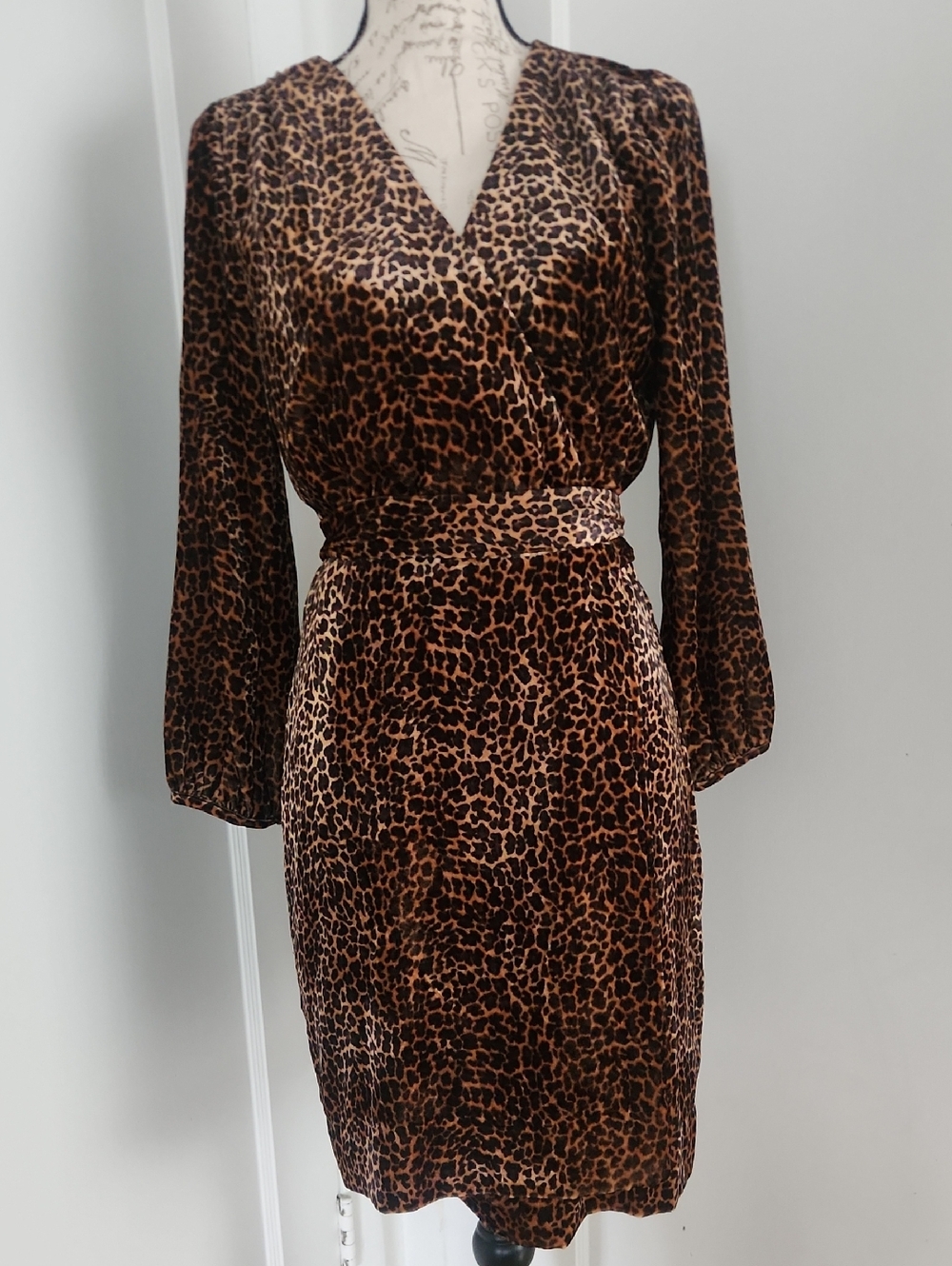 J. Crew Leopard Print Long-Sleeve Wrap Dress - Brown/Black